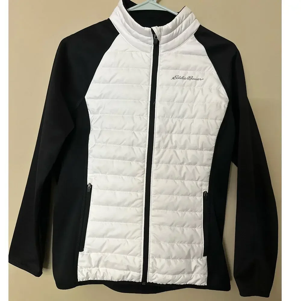 Eddie Bauer Jacket Emberlite Hybrid Zip Up Puffer White Black Womens Large - Picture 2 of 8